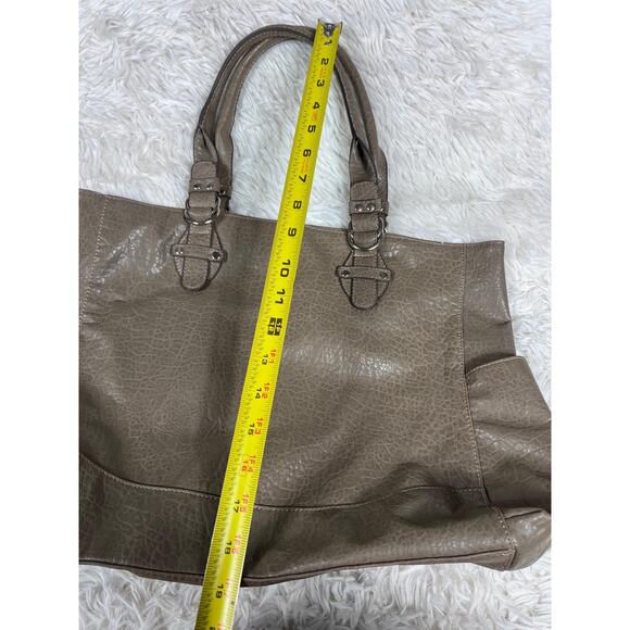 Emilie M. Tote Shoulder Bag Womens Taupe Gray Faux Leather Animal Print Lining - Picture 9 of 10